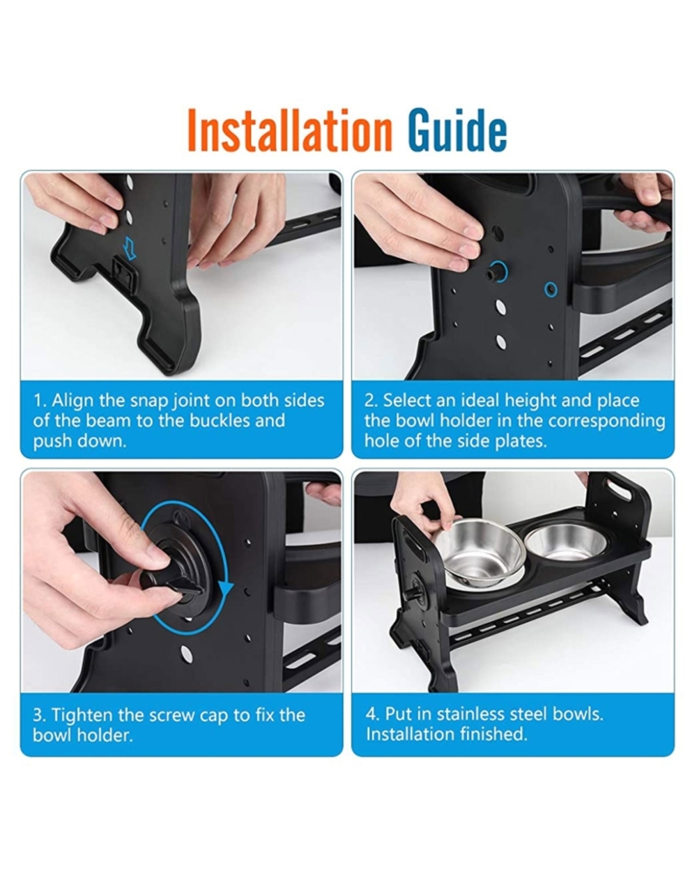 Anti-Slip Elevated Double Dog Bowls Adjustable Height Pet Feeding Dish Feeder Gxma front-2