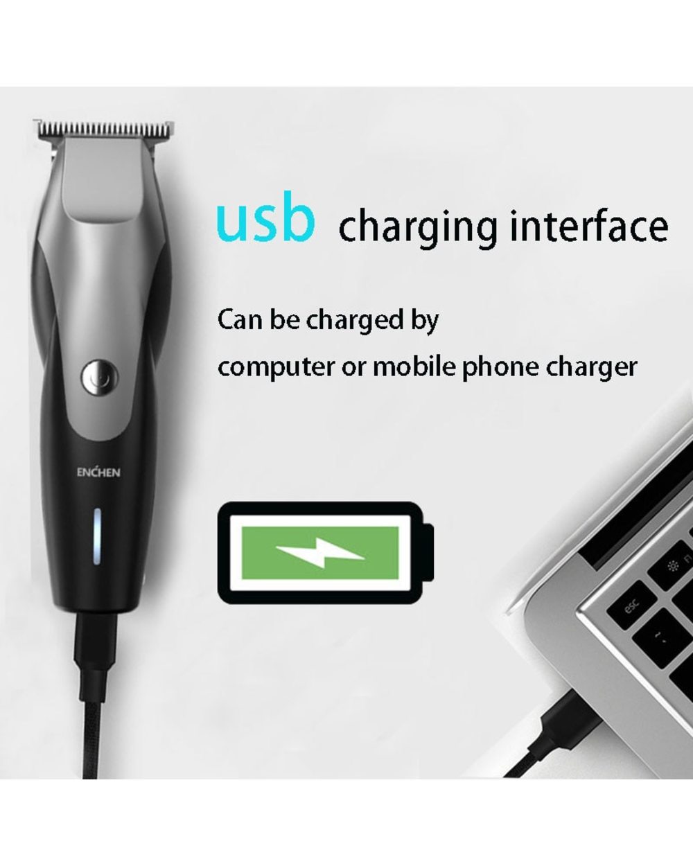Enchen Hummingbird Usb Electric Hair Clippers Men Rechargeable Cordless Close Cutting T-Blade Hair Trimmer With 3 Combs front-4