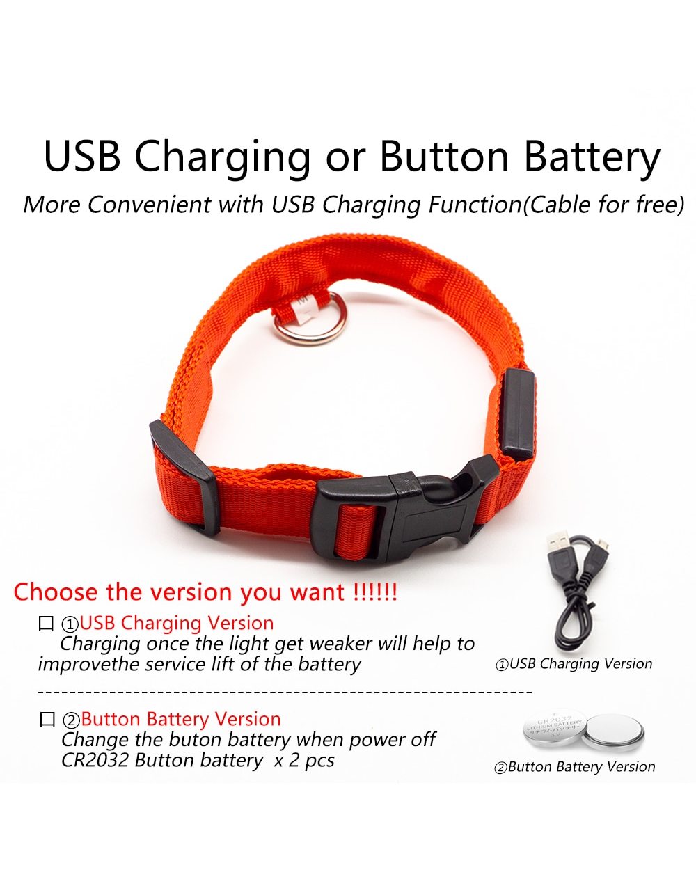 USB Charging/Battery replacement Led Dog Collar Anti-Lost Collar For Dogs Puppies Dog Collars Leads LED front-3