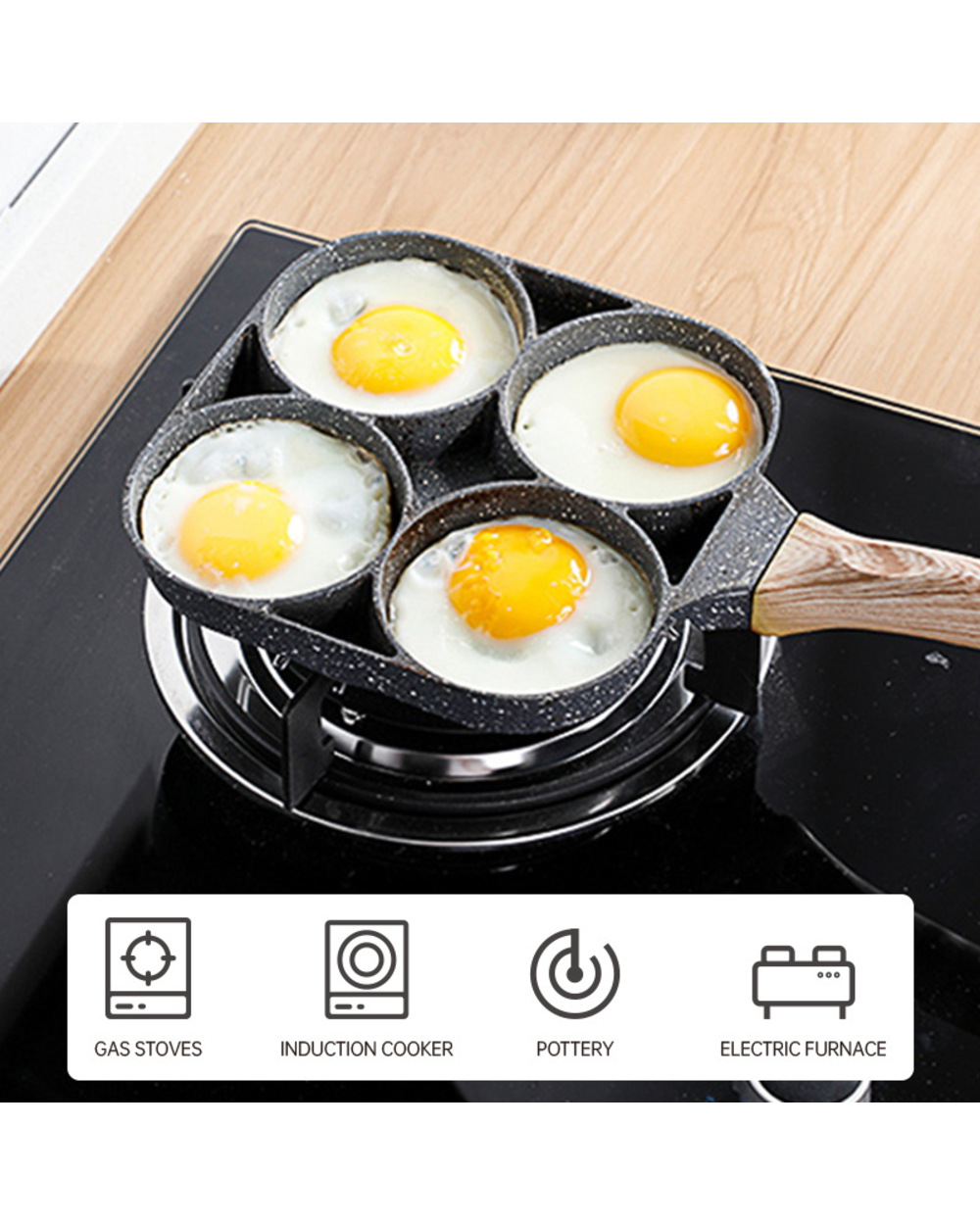 Four-hole Frying Pot Pan Thickened Omelet Pan Non-stick Egg Pancake Steak front-2