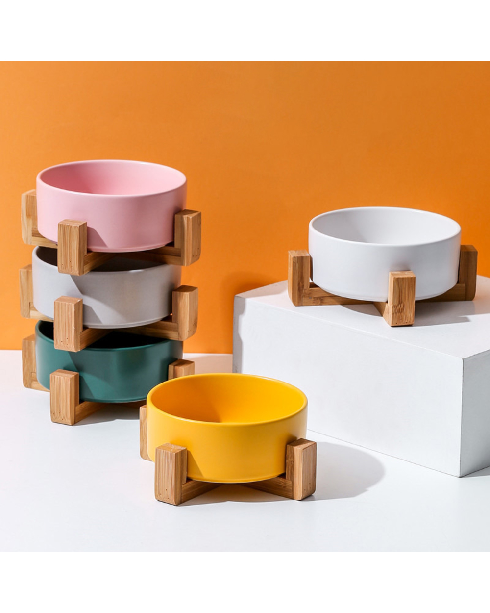 Dog Bowl Ceramic Pet Food Bowl Cat Water Food Bowls With Wood Stand No Spill Large Feeder Dish Feeding Puppy Bowls Pet front-3