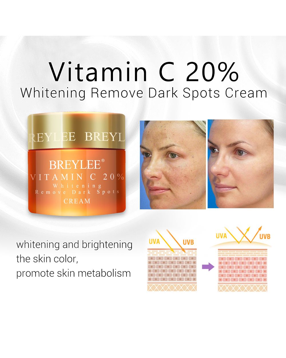 Breylee Face Cream Fade Freckle Remove Dark Spots Melanin Brightening Hyaluronic Acid Moisturizing Retinol Anti-Aging C front-1