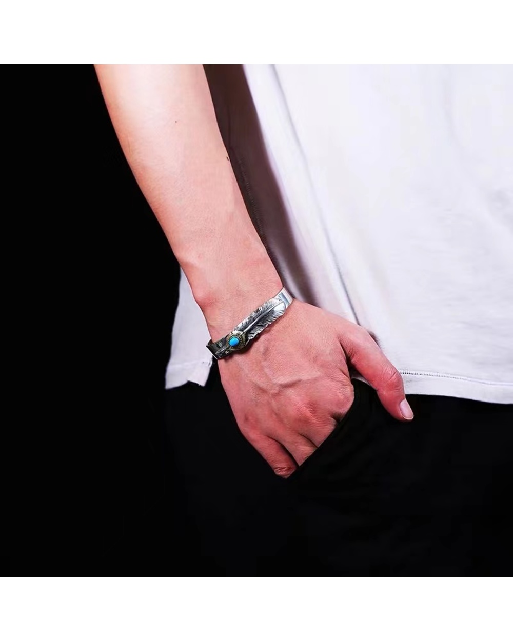 Feather Handmade Bracelet Male Opening Adjustable front-1