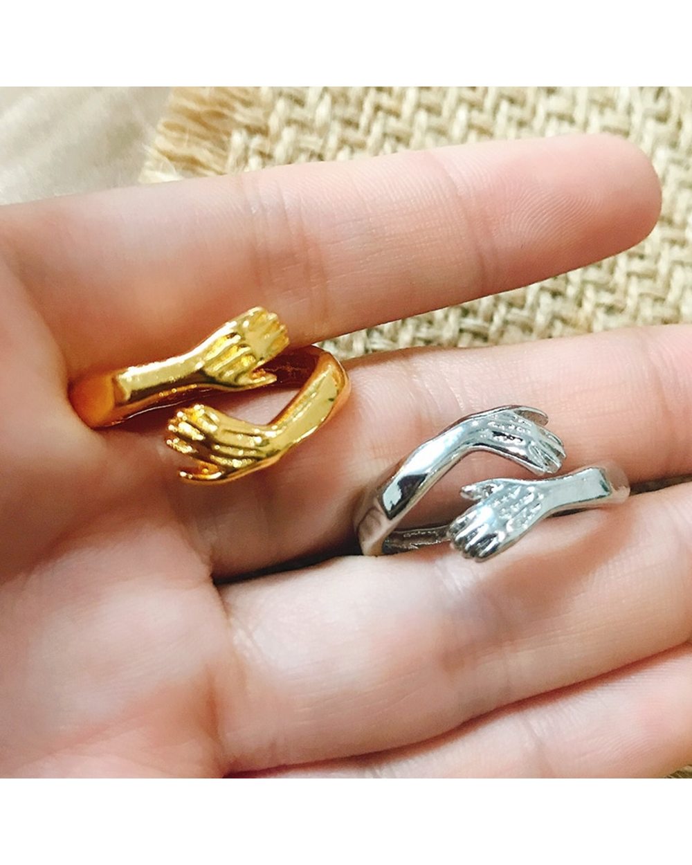 Hug Ring Couple Love Hugging Hand Stackable Ring, Couple Ring, Hugging Hands Open Promise Ring front-5
