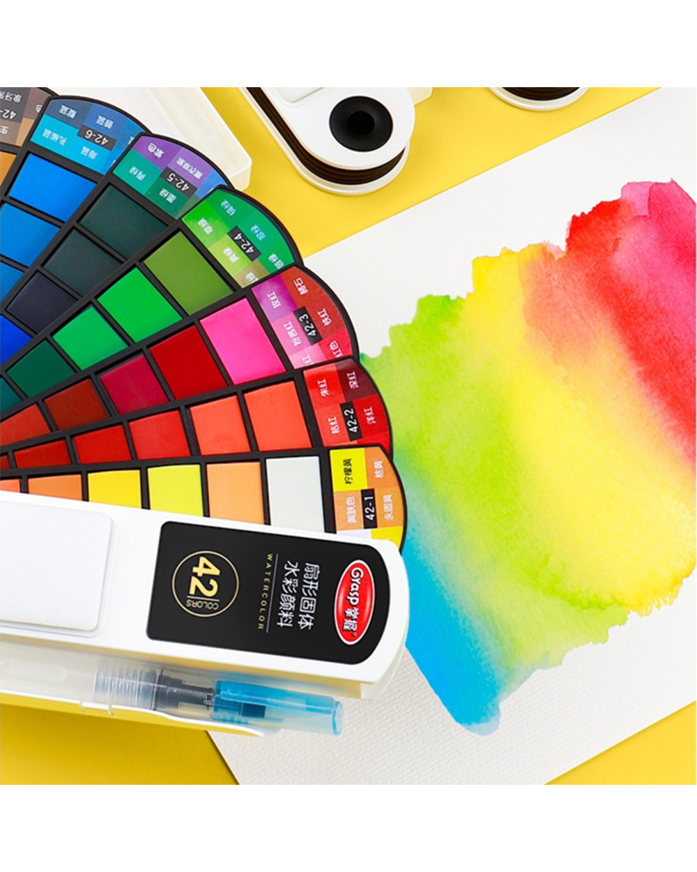 Portable18/24/36/42 Colors Solid Watercolor Paint Set Watercolor Pigment With Water Pen For Beginner Painting Art Suppl front-2