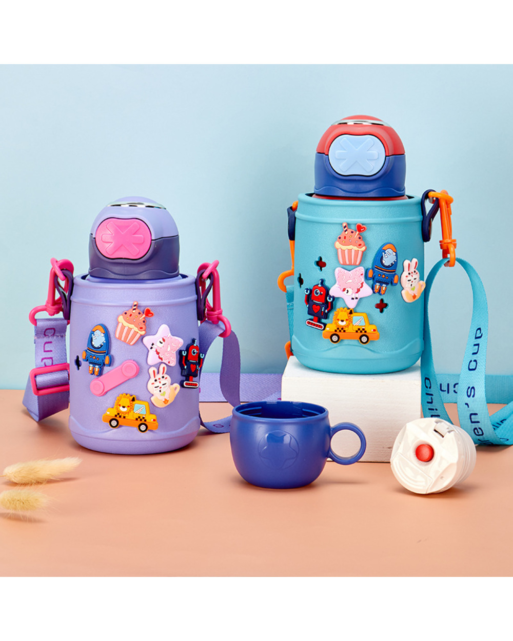 600ml Stainless Steel Kids Thermos Mug With Straw Dinosaur Vacuum Flasks Children Cute Thermal Water Bottle Tumbler front-1
