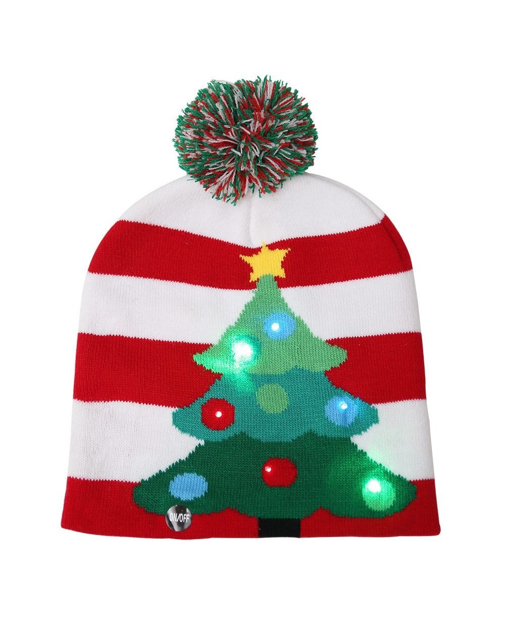 2022 Christmas Hats Knitted Beanie Hat With LED Light Up Cartoon Patteren Xmas Gift Illuminate Hat For Kids Adult Party front-1