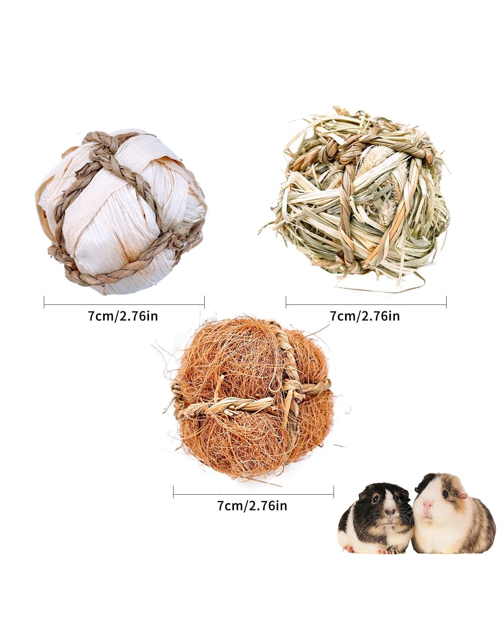3Pcs/Set Hamster Rabbit Chew Toy Bite Grind Teeth Toys Corn Woven Balls For Tooth Cleaning Molar Small Animal Accessorie front-4