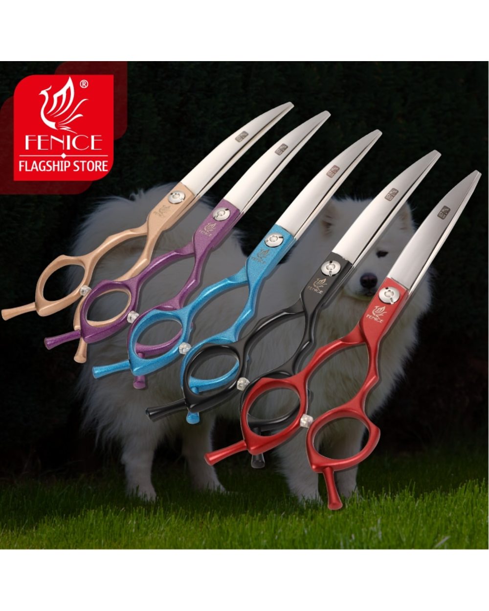Professional symetrical handle colorful 6.5 inch pet dog curved animal grooming scissors front-3