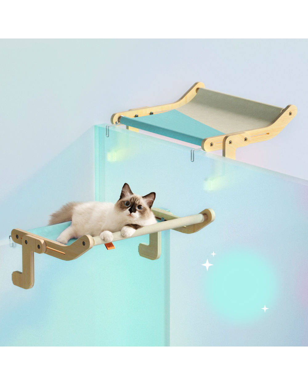 Mewoofun Sturdy Cat Window Perch Wooden Assembly Hanging Bed Cotton Canvas Easy Washable Multi-Ply Plywood Hammock front-0