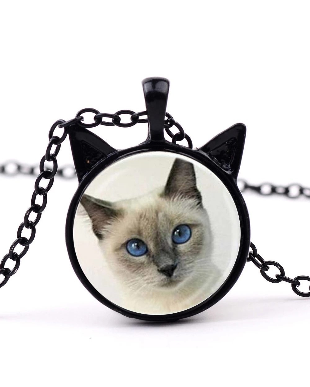 Ragdoll Cat Necklace Art Photo Glass Cabochon Cat Ear Pendant Long Chain Necklace Pet Lover Women Men Jewelry Souvenir front-0
