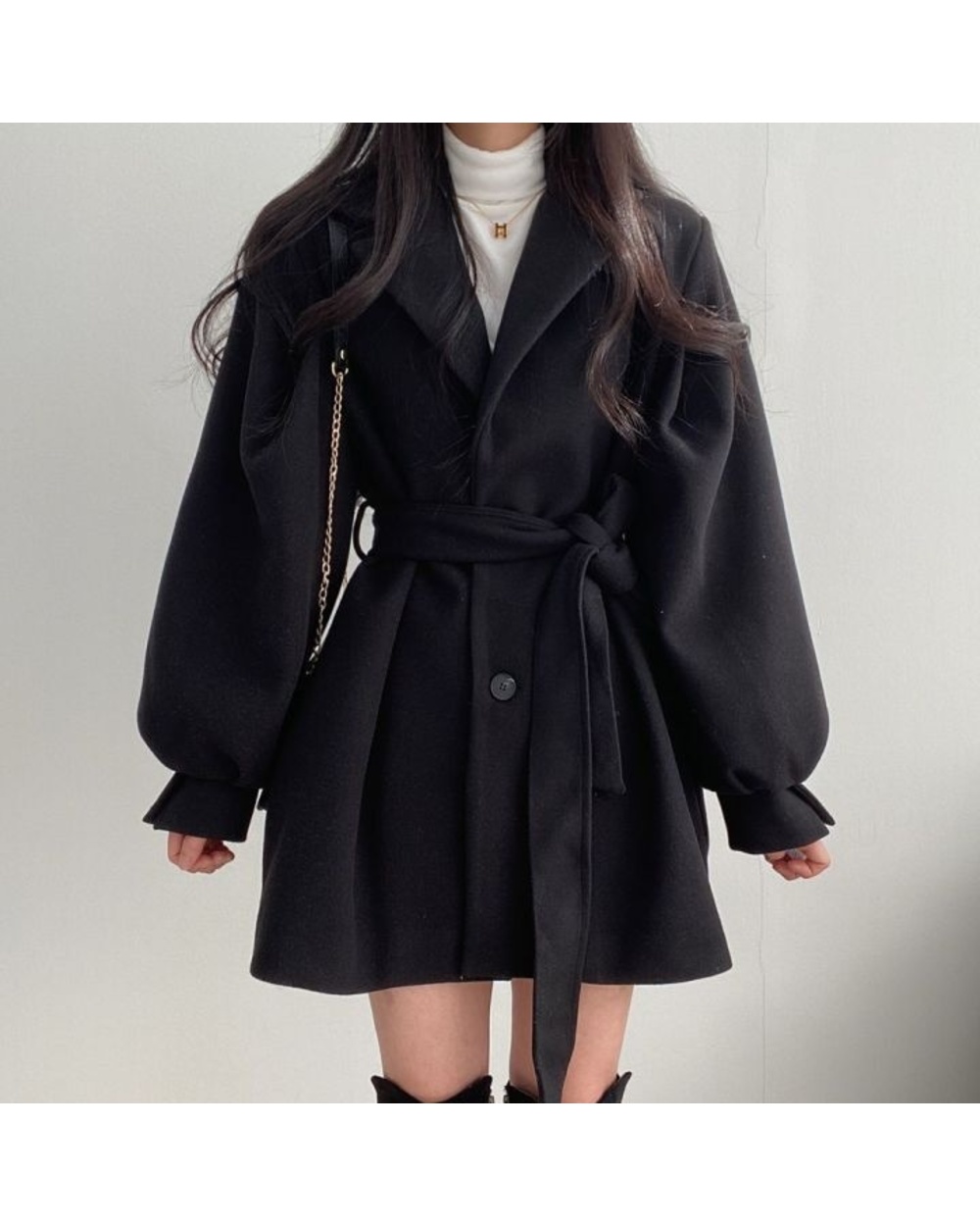 2021 Women Solid Wool Blend Fit Belt Coats Female Warm Plus Cotton Thicker V-Neck Office Lady Trendy Elegant Button Ou front-5