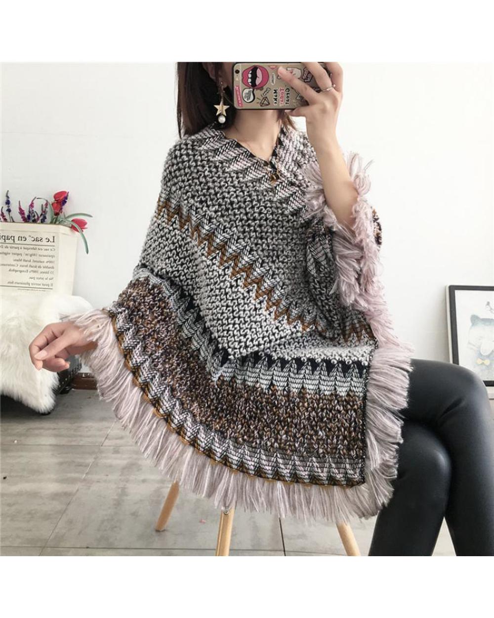 Poncho Capes Autumn Female Fashion Bohemian Poncho Cloak Tassel Winter Clothing VG06 front-2