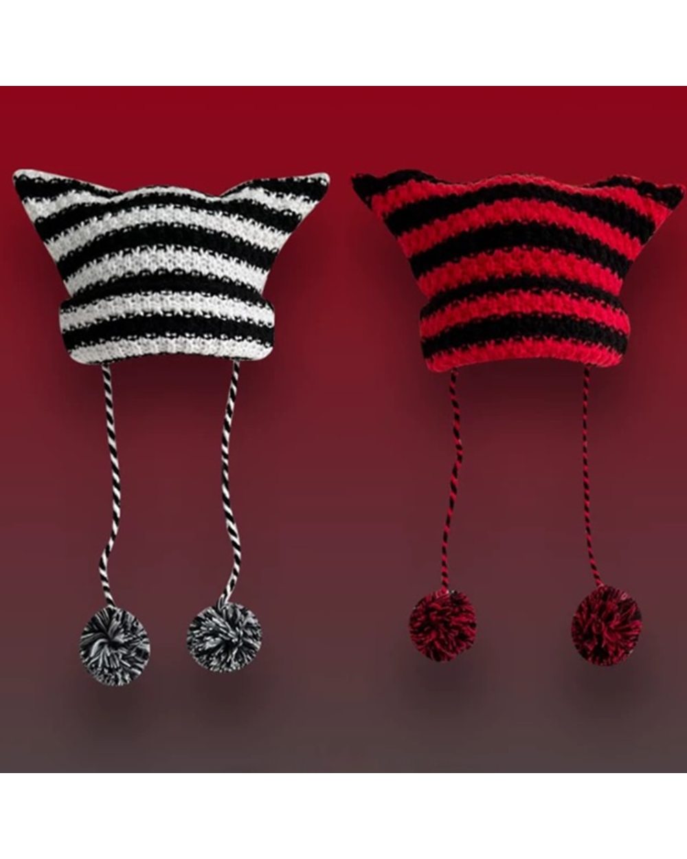 New Cute Devil Knitting Striped Beanie Hat 2022 Autumn Winter Knitted Wool Caps Girls Cat Ear Pointed Pullover Women Bo front-4