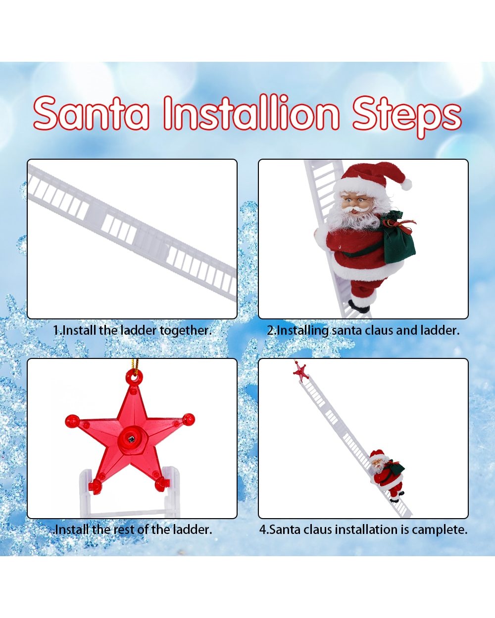 Santa Claus Climbing Ladder Electric Singing Santa Claus Ornaments for Christmas Tree Indoor Christmas Decoration front-3
