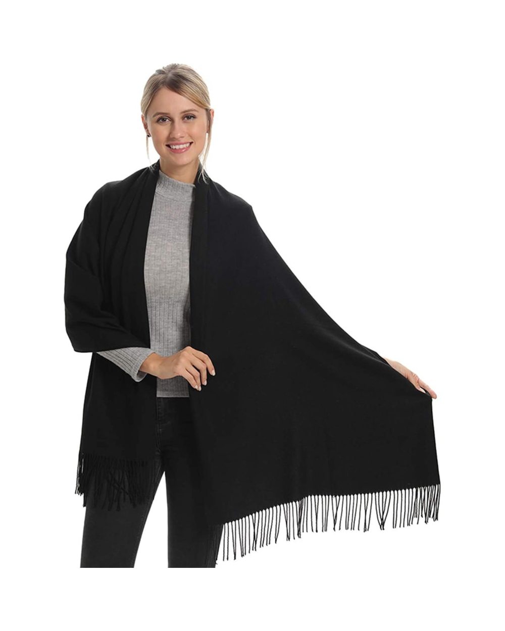Fashion Women Scarf Thin Shawls Solid Color Women Scarf Winter Hijabs Tassels Long Cashmere Like Pashmina Hijabs Scarve front-1