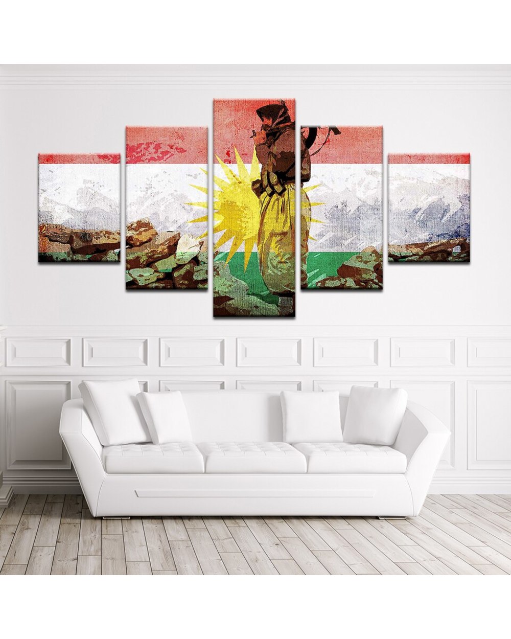 Kurdistan Soldier Flag Picture Print Abstract 5 Panel Canvas Art Wall Decor front-2