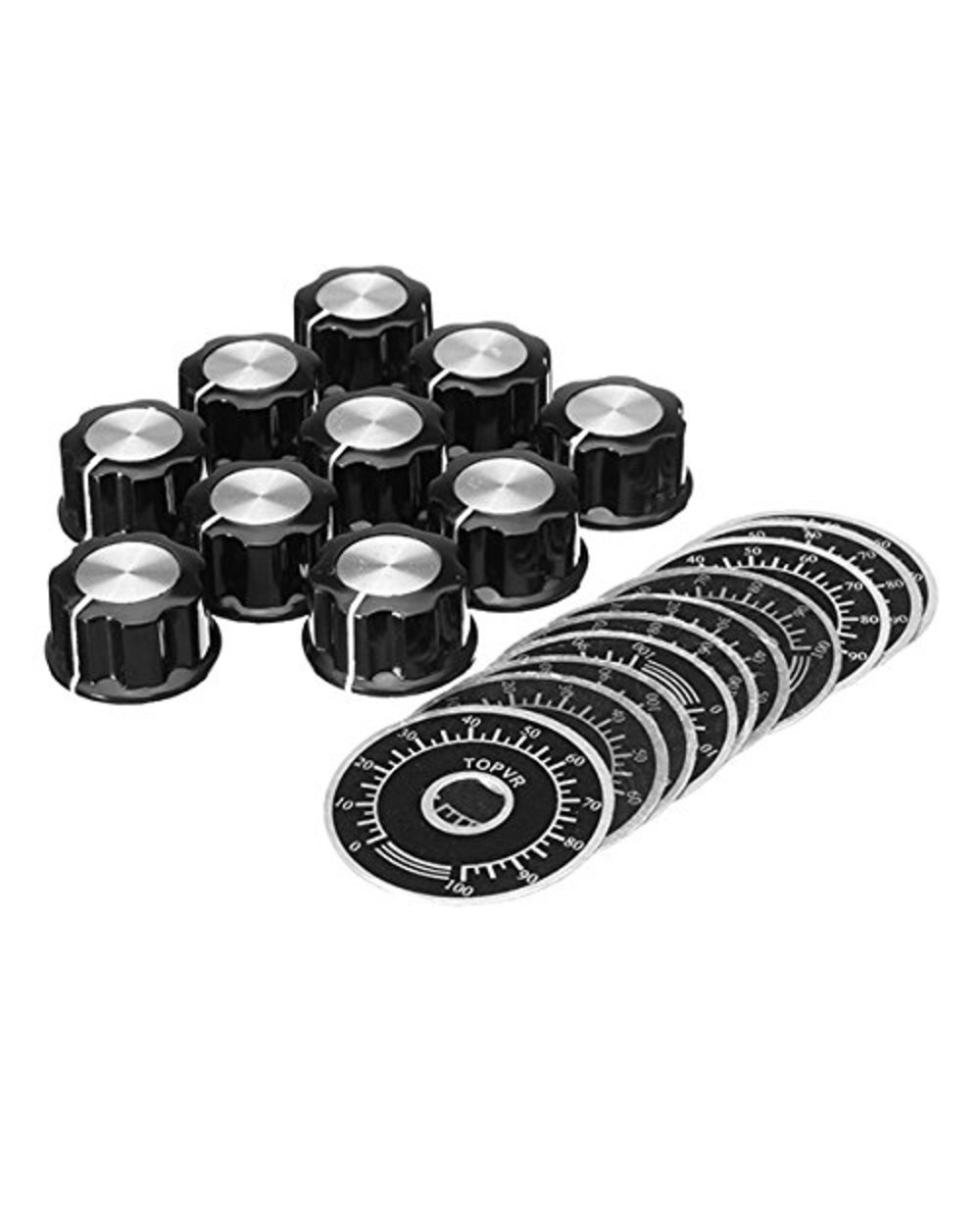 10 Sets Potentiometer Knob Kit Mf-A03 Dial Knob + Mf-A03 Bakelite Knob With Scale Plate Sheet Scale Digital Potentiomet front-1