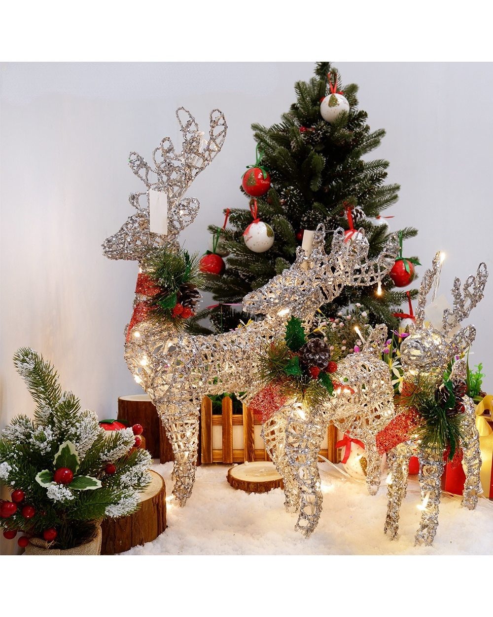 Christmas Deer Cart Ornament Mini Reindeer Elk Desktop Ornament Wrought Iron Golden Sleigh Cart Table Figures Ornament front-0
