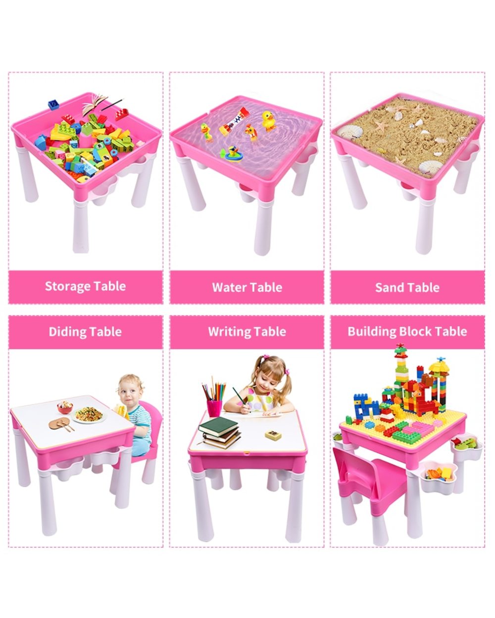 Kids Activity Table With 128 pcs Big Building Blocks Compatible Dupoled Educational Children Table Large Block Toys For front-2
