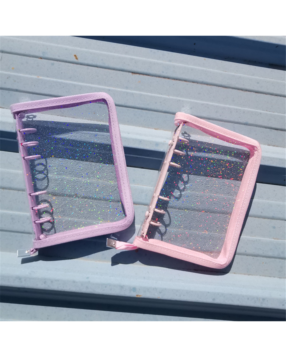 A5 A6 6 Ring Binder Glitter Zipper Pvc Loose-Leaf Notebook Cover Korean Stationery Diary Journal Notebook School Office front-5