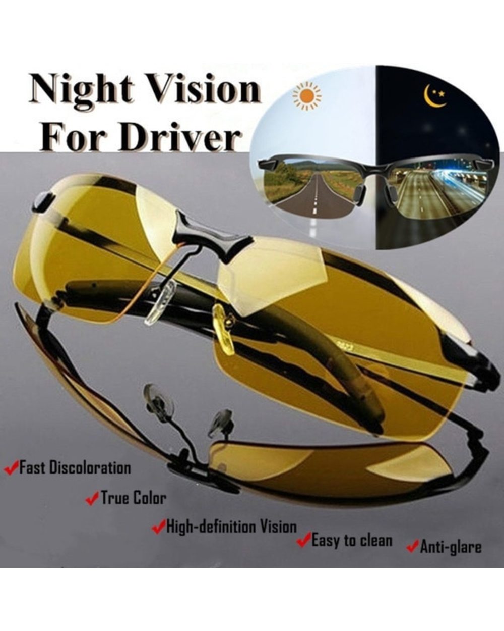 Yellow High-End Night Vision Driving Glasses Polarized Uv Sunglasses Pc Ultralight Driver Mirror Outdoor Driving Goggle front-0