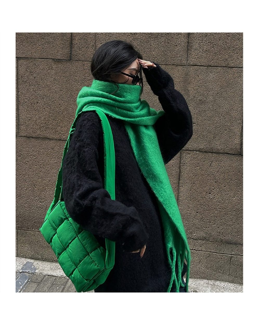 2022 Luxury Cashmere Bright Green Women Solid Scarf Winter Shawl And Wrap Bandana Pashmina Tassel Female Foulard Thick front-1