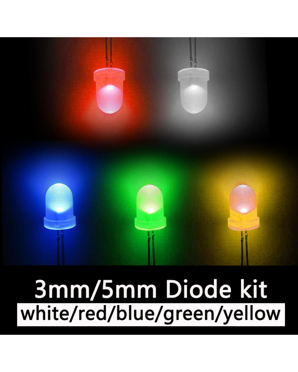 100Pcs/Lot 3Mm Led Light Emitting Diode Kit White Green Red Blue Yellow F3 Led Diode Assorted Set front-2