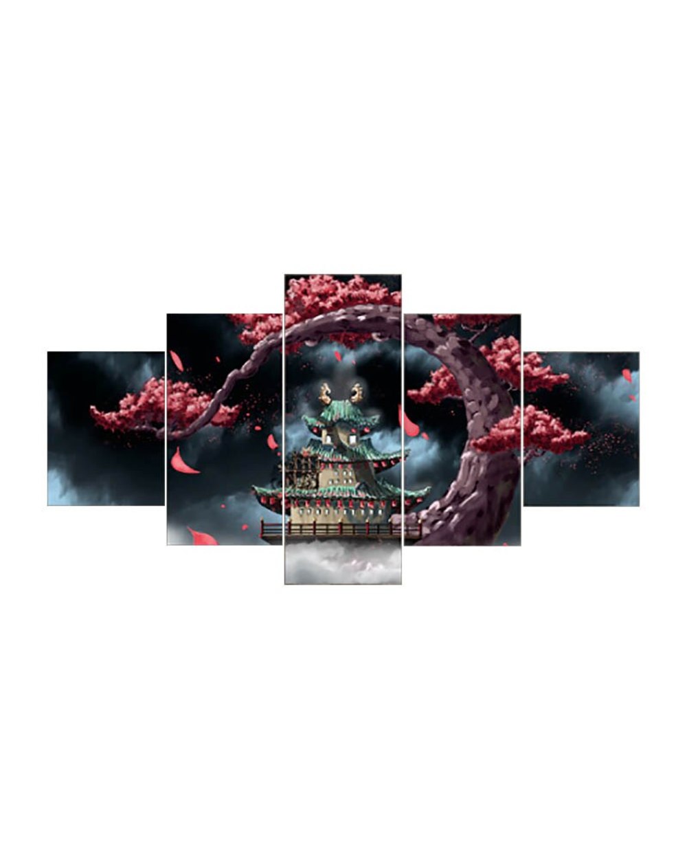 Anime Manga Paintings Vintage Tree Picture Print Anime 5 Panel Canvas Art Wall Decor front-2