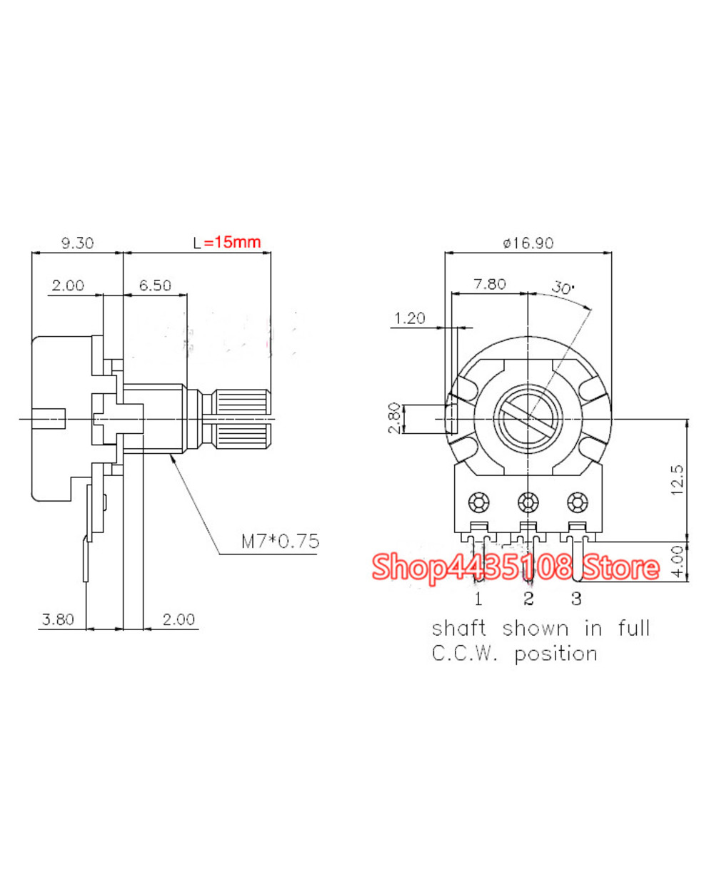 5Pcs Wh148 B1k B2k B5k B10k B20k B50k B100k B500k 3Pin 15Mm Shaft Amplifier Dual Stereo Potentiometer 1K 2K 5K 10K 50K front-4