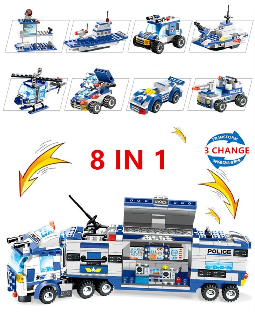 City Police Command Vehicle Robot Aircraft Car Model Building Blocks SWAT Assembly Creative Bricks Educational Kids front-1