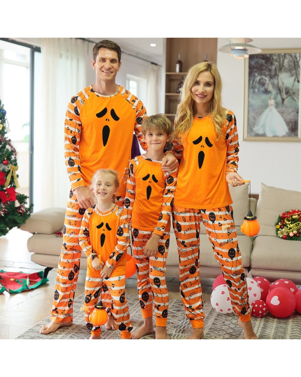 Family Christmas Matching Pajamas Set Mother Father Kids Clothes Family Look Outfit Baby Rompers Halloween Pyjamas front-0