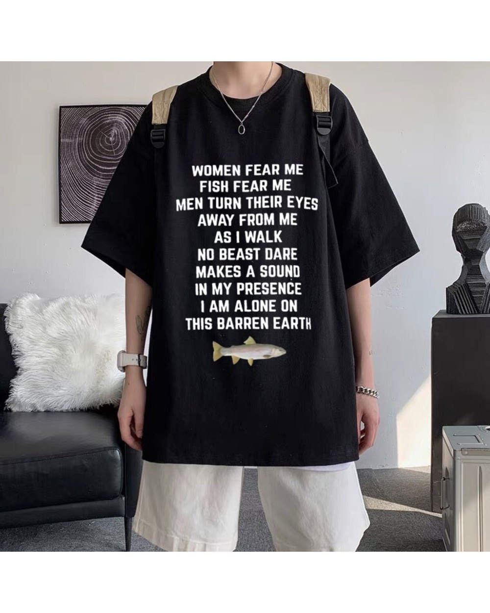 Women Fear Me Fish Fear Me Men Women Casual T-shirt Tops Tshirt Loose T-shirt Crew Oversized Fitted Soft Anime Manga Tee front-0