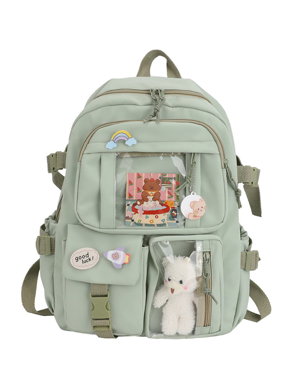 2021Cute Women Backpacks Waterproof Multi-Pocket Nylon School Backpack For Student Female Girls Kawaii Laptop Book Pack front-3
