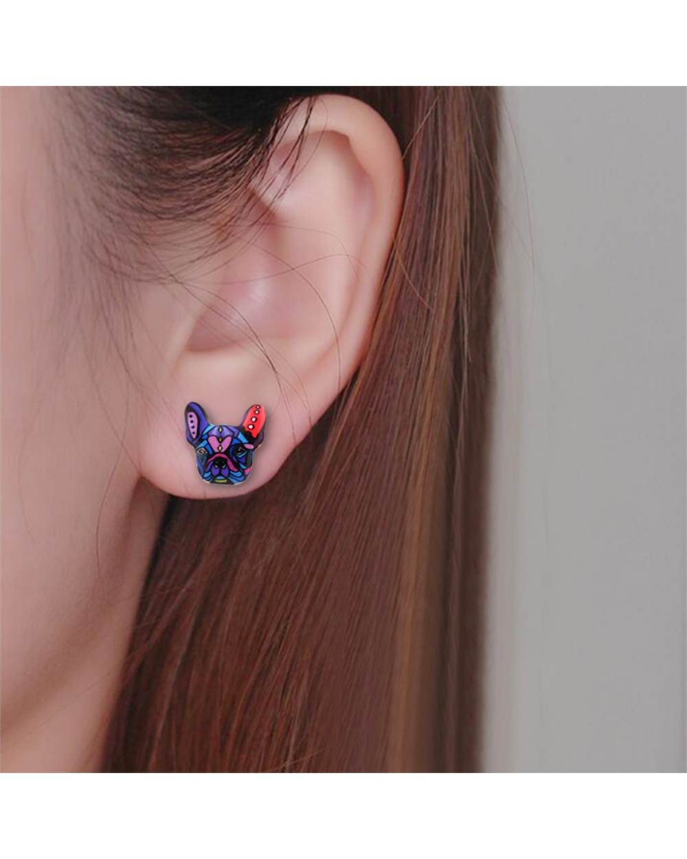 French Bulldog Earrings New Fashion Colorful Animal Stud Earrings Puppy Dog Stud Earrings for Women front-1