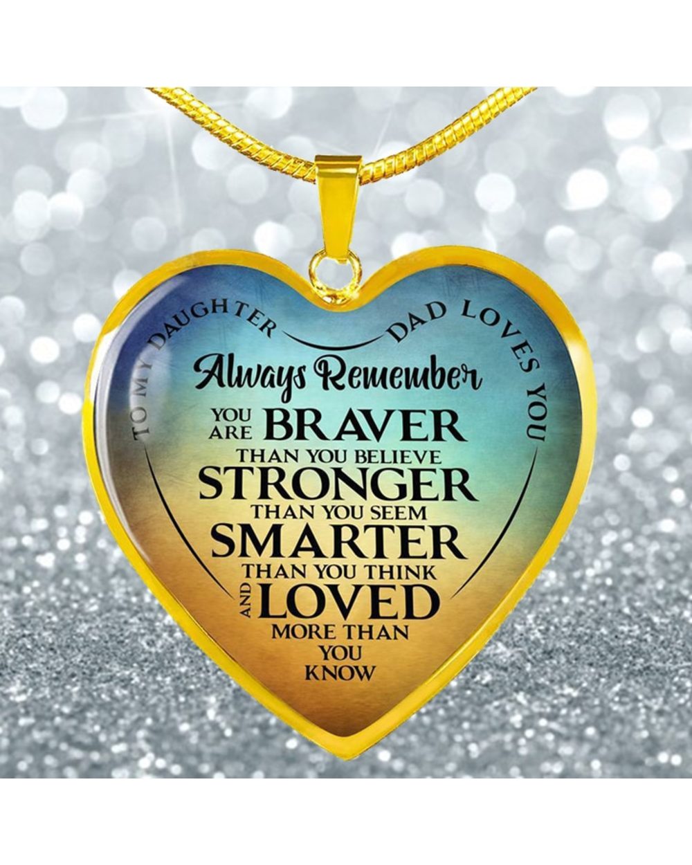 To My Daughter Dad Loves You Heart Pendant Necklace front-2