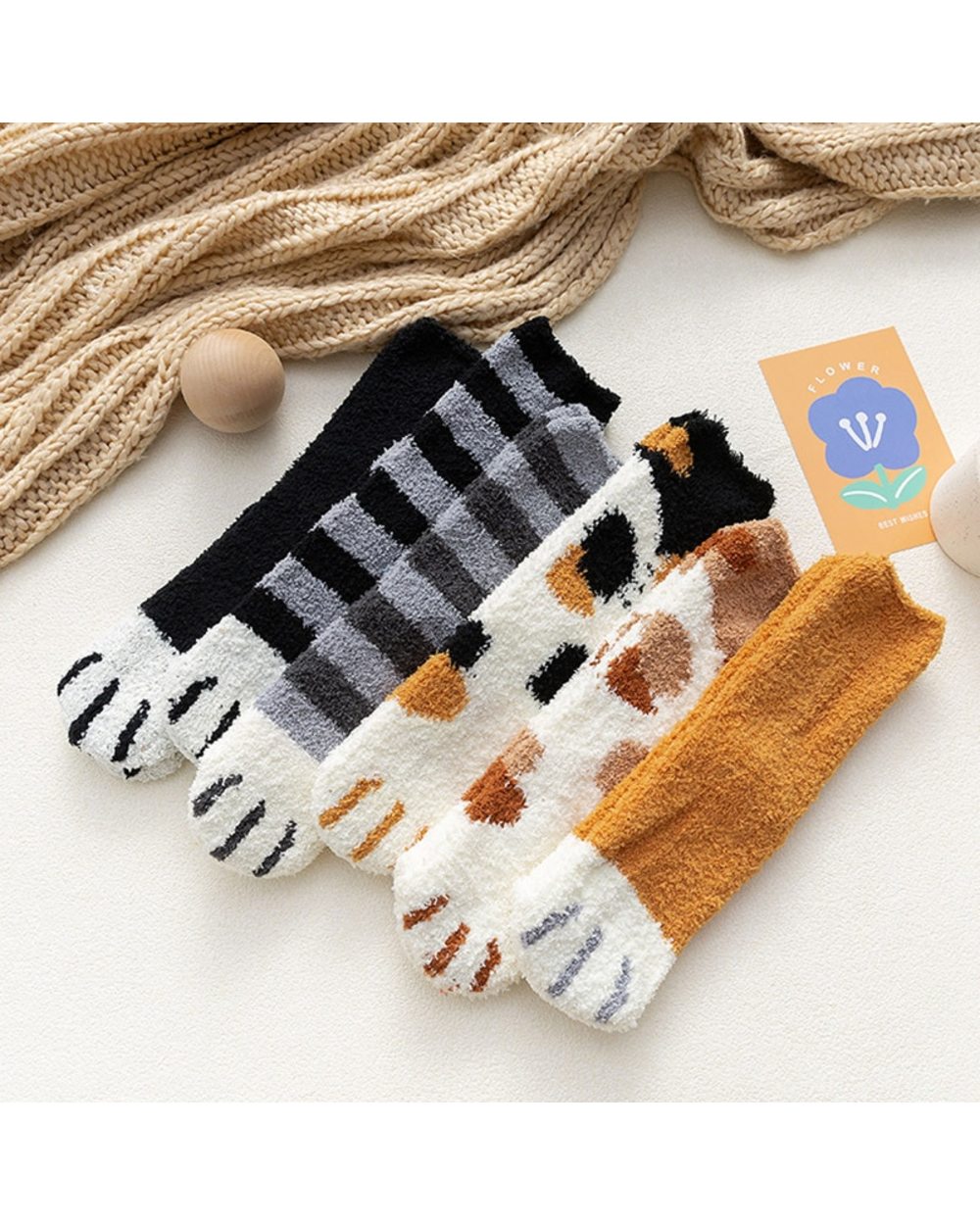 Funny Cute Women's Cat Paw Socks Plush Short Socks Thicken Leg Wammer Sleeping Floor Sox Soft Gift For Female front-3