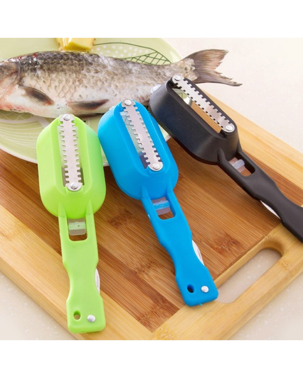 2 In 1 Fish Skin Brush Fast Remove Scale Scraper Planer Tool Fishing Scaler Cleaning Gadget Kitchen Cooking Accries front-5