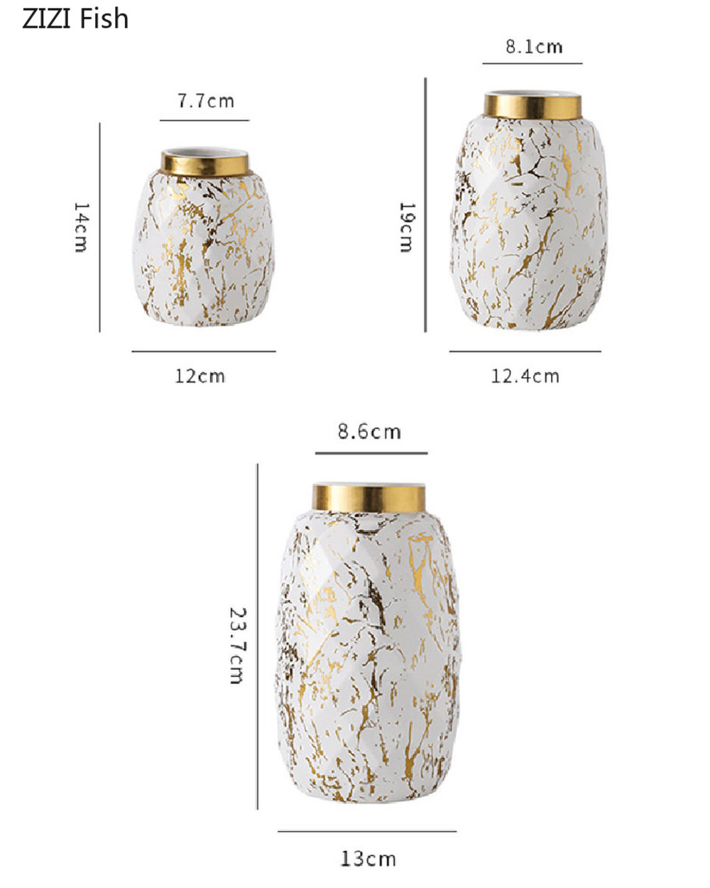 European Gilded Ceramic Vase Marble Pattern Countertop Living Room Furnishings Flower Arrangement Fresh Flowers Hydropo front-5
