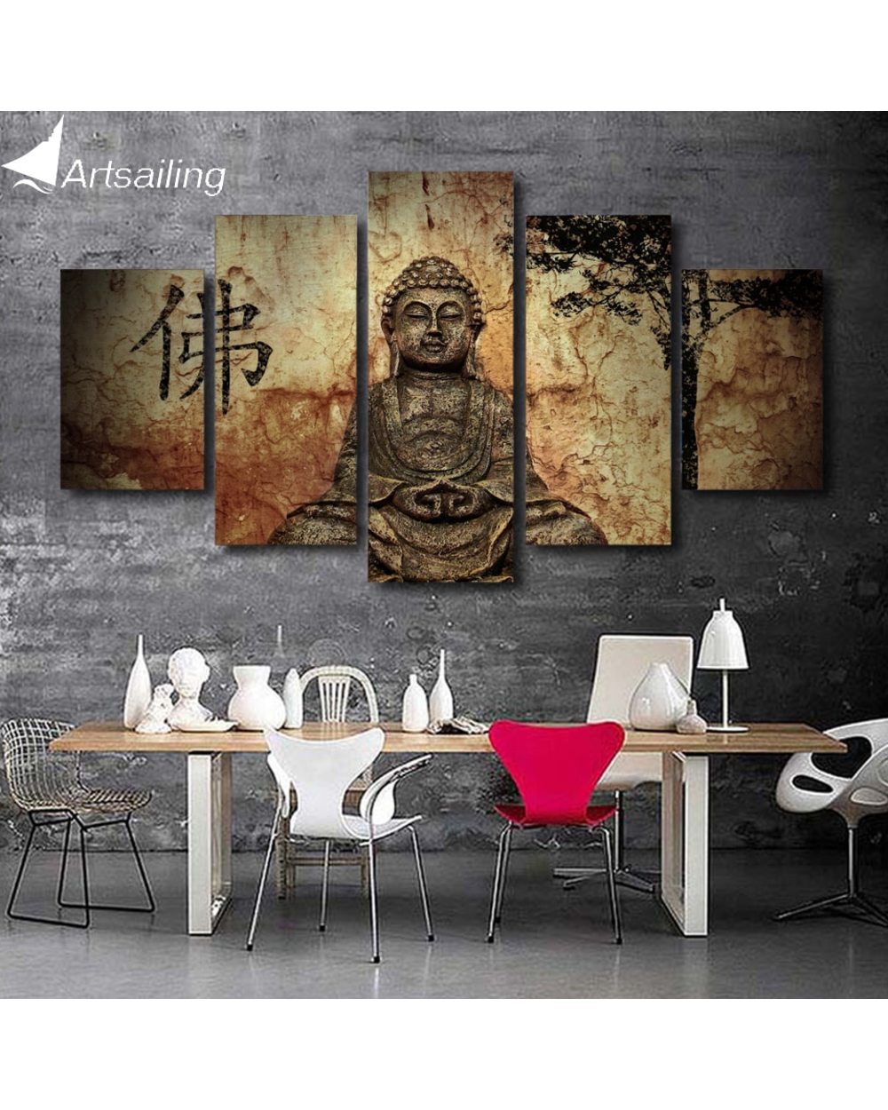 Abstract Buddha Statue Painting Modular Buddha 5 Panel Canvas Art Wall Decor front-7
