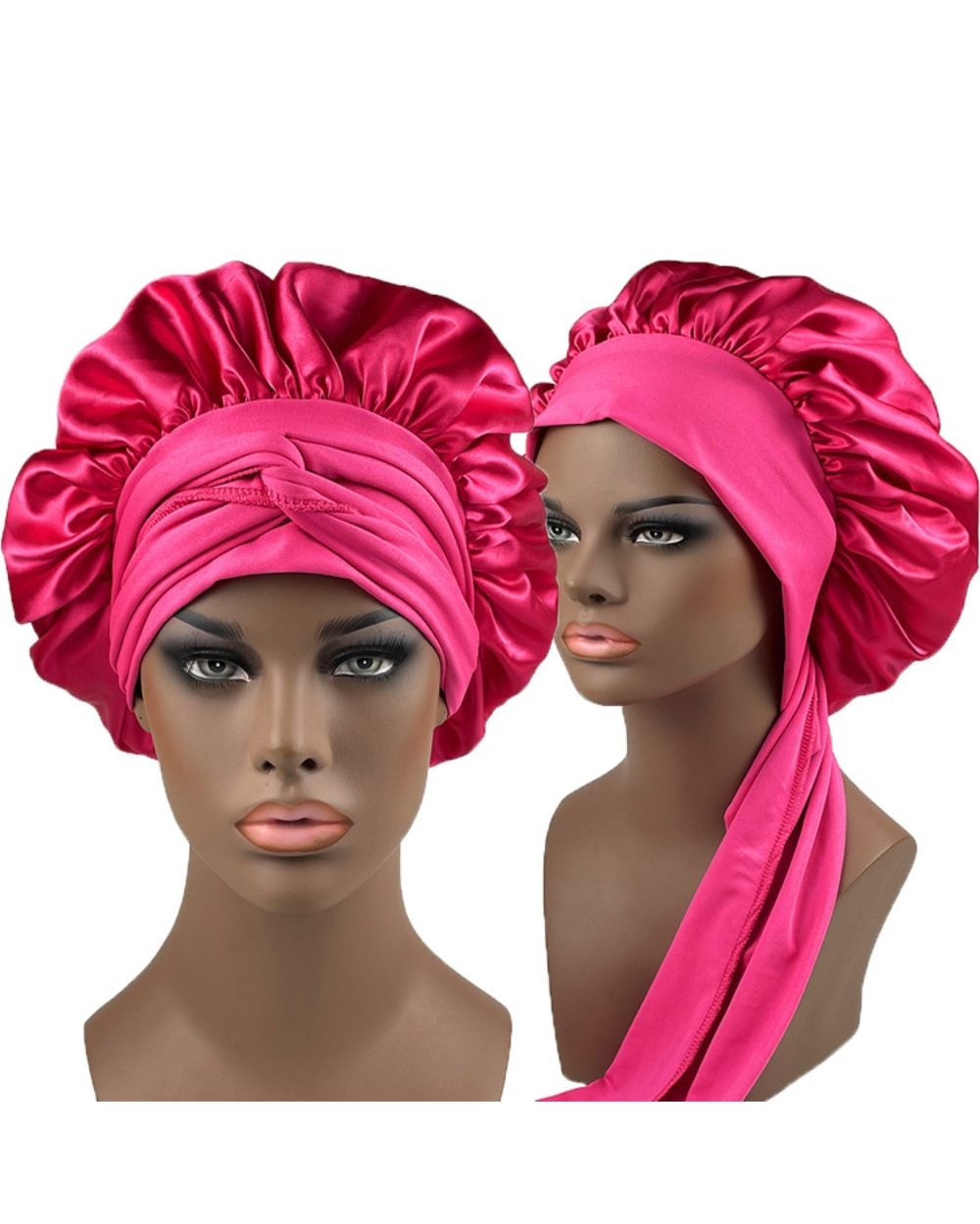 Women Satin Bonnet Spandex Wide Stretchy Band Long Tail Bonnet For Women front-1