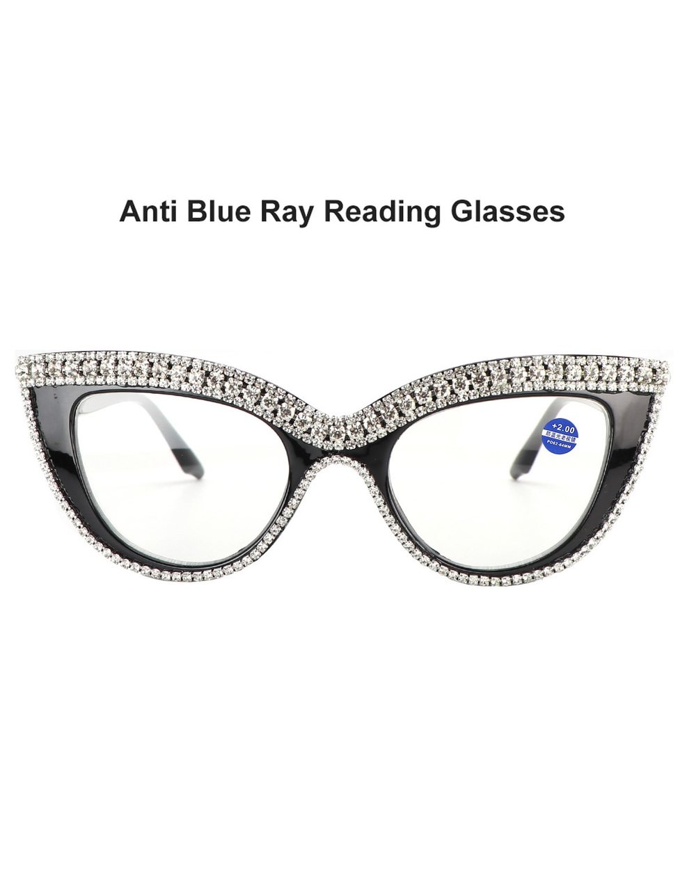 Fashion Anti Blue Ray Reading Glasses Women Cat Eye Rhinestone Trim Presbyopic Farsightedness Glasses Diopter From +10 front-0