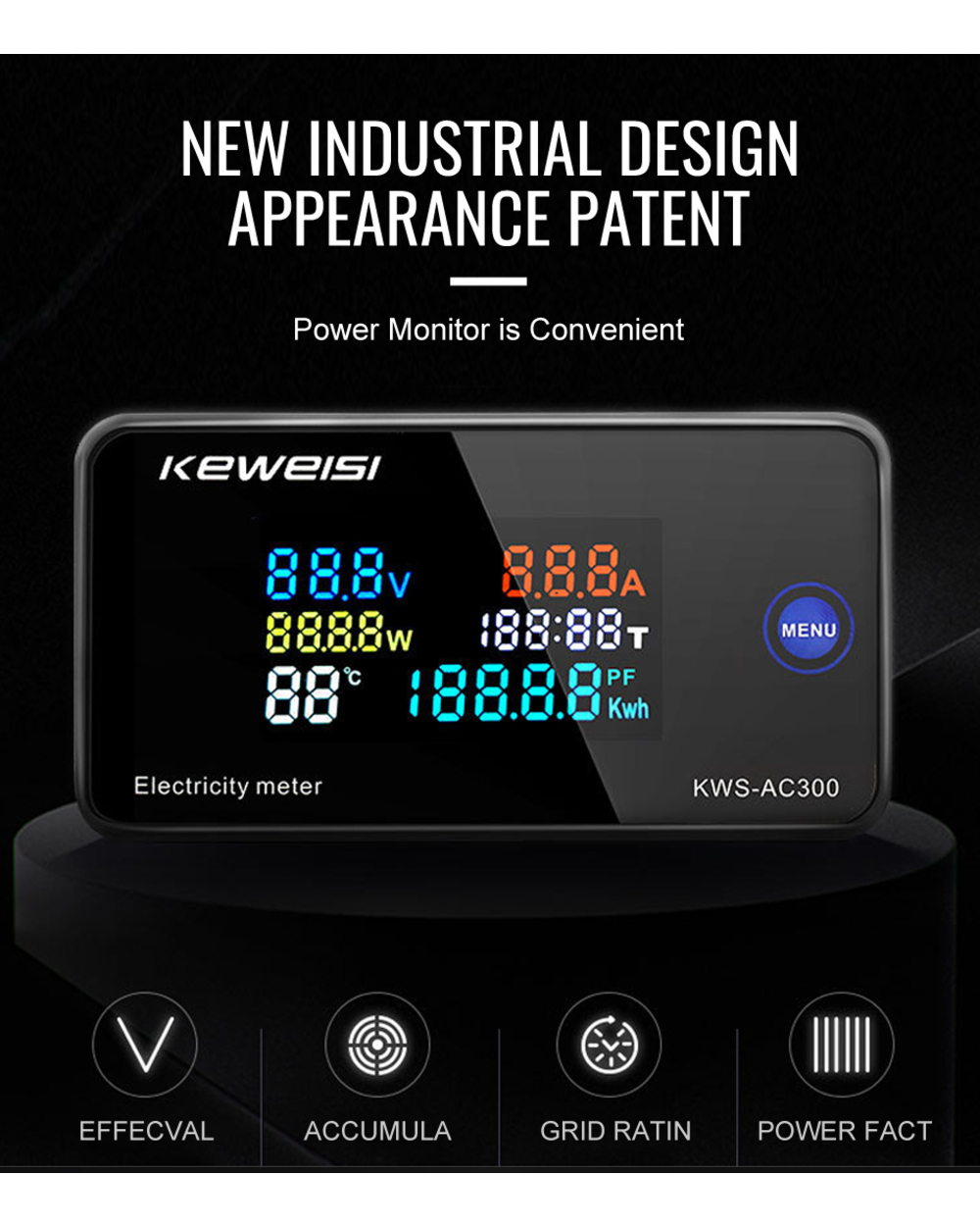 Kws-Ac300 Voltmeter Ammeter Kws Power Energy Meter Ac 50-300V Led Ac Wattmeter Electricity Meter With Reset Function 0- front-5