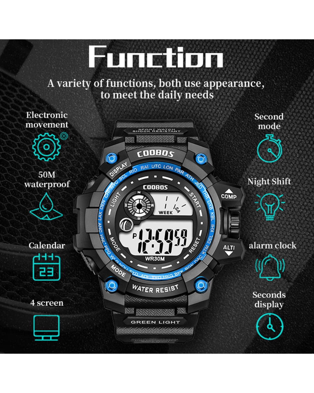 Cool Sport Watch High-end Silicone Strap Military Wrist Watch Led Calendar Waterproof Digital Watch front-2