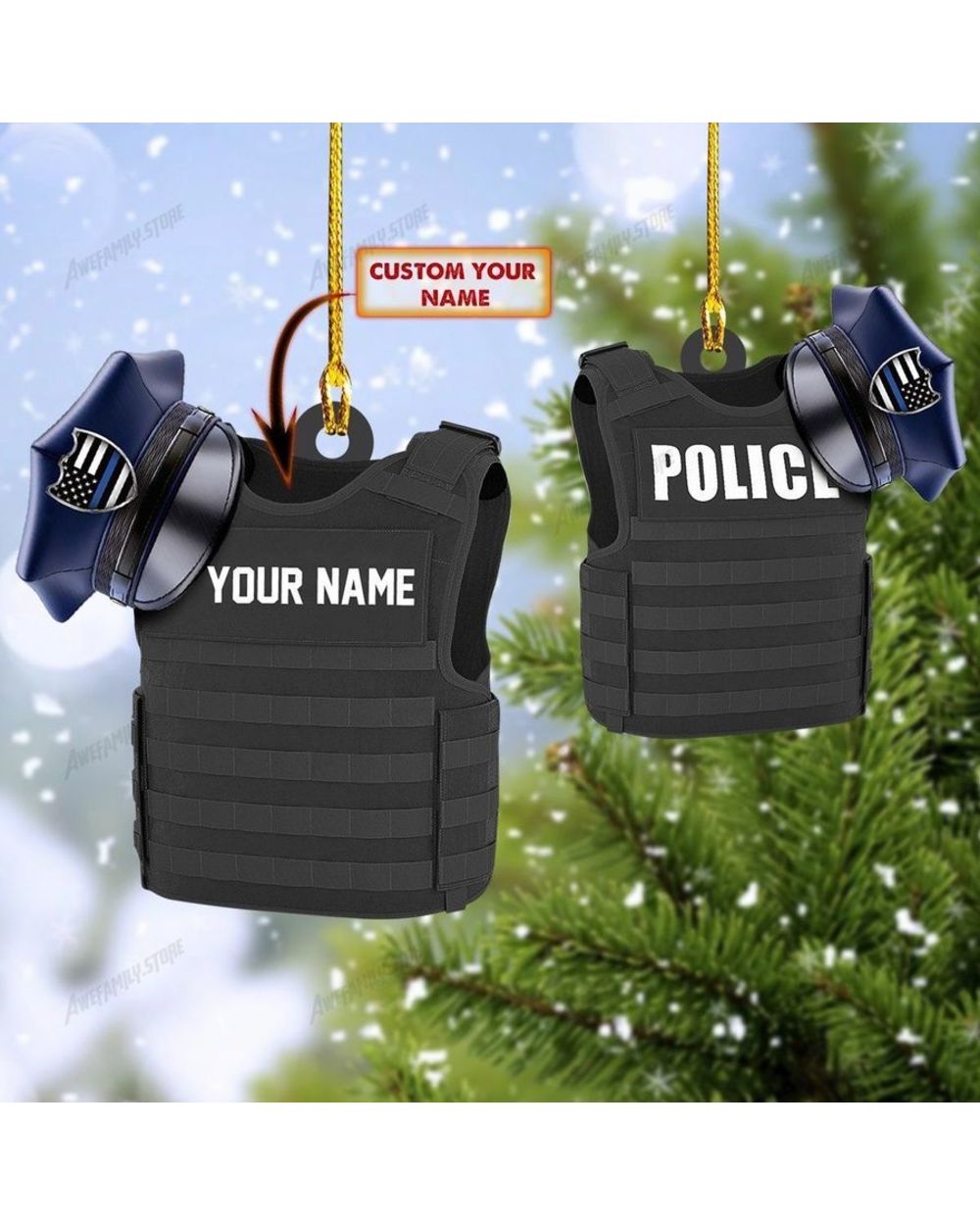 Name Customization Police Christmas Ornament police Santa ornament front-4