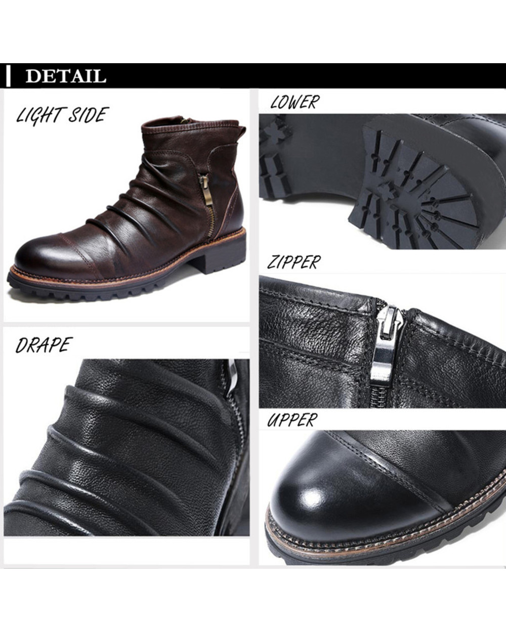 Men Leather Boots Fashion Retro Zipper Ankle Booties Breathable Shoes front-4