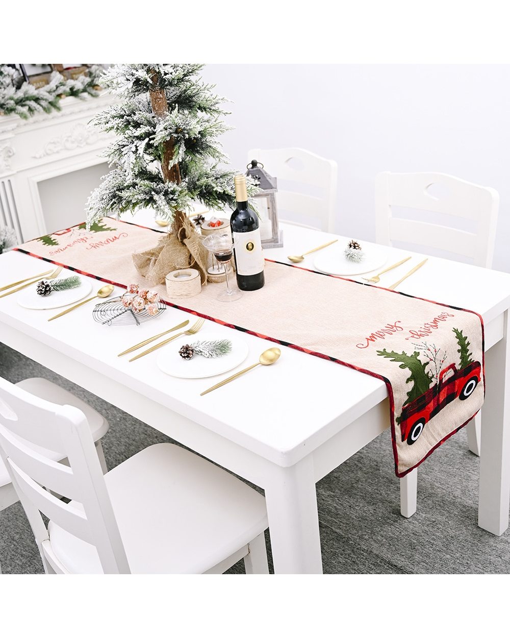 Christmas Gift Linen Elk Snowman Table Runner Merry Christmas Decor for Home 2022 Xmas Ornaments New Year's Decor front-5