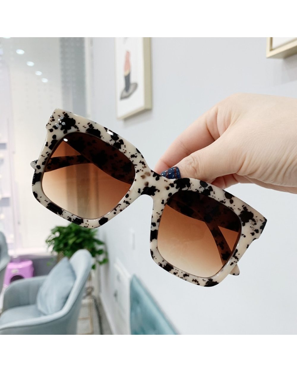 Oversized Square Sunglasses Woman Retro Black Driving Shades Eyewear Female Vintage Brand Designer Mirror Sun Glasses O front-2