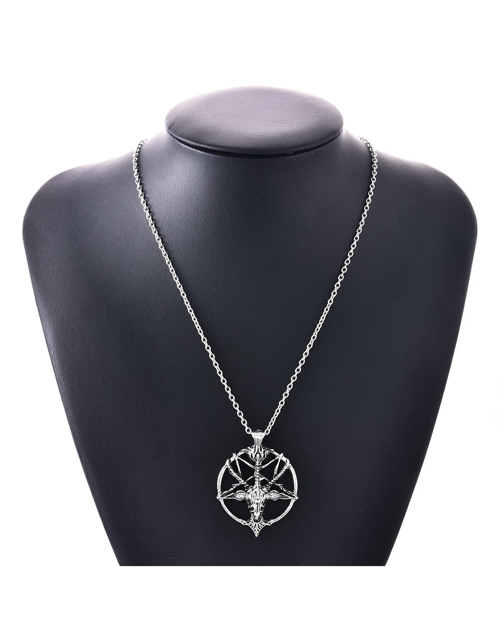 Fashion Vintage Women Men Pentagram Pan God Skull Goat Head Pendant Chain Necklace Jewelry front-4