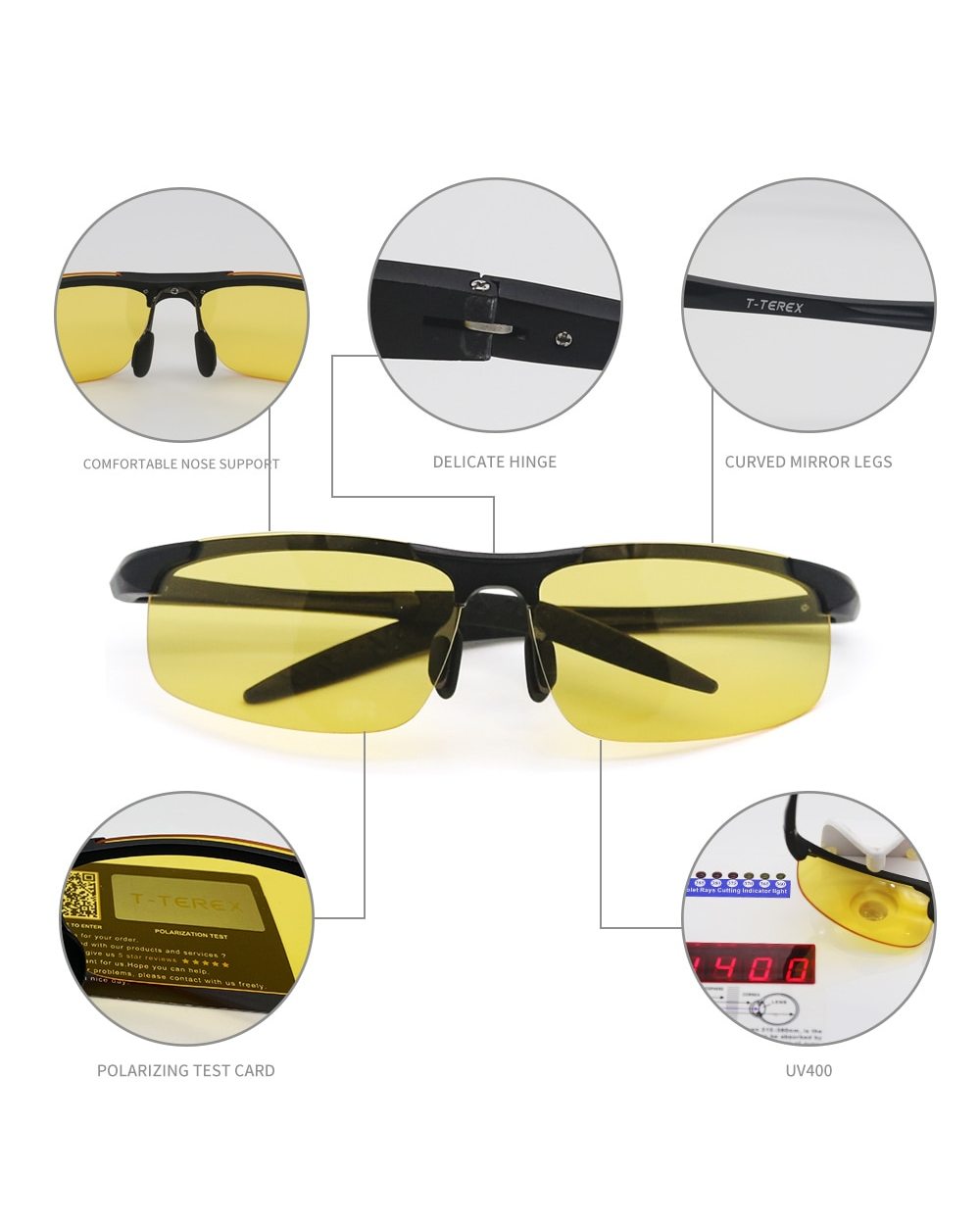 T-Terex Night Vision Glasses Men Polarized Anti-Glare Lens Uv400 Aluminium Magnesium Frame Yellow Driving Sun Glasses F front-2